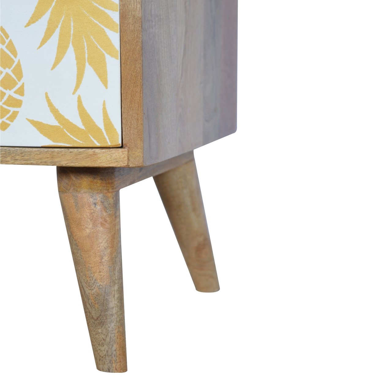 Solid Mango Wood Oak Finished 3 Drawer Pineapple Screen Printed Bedside - Image 6