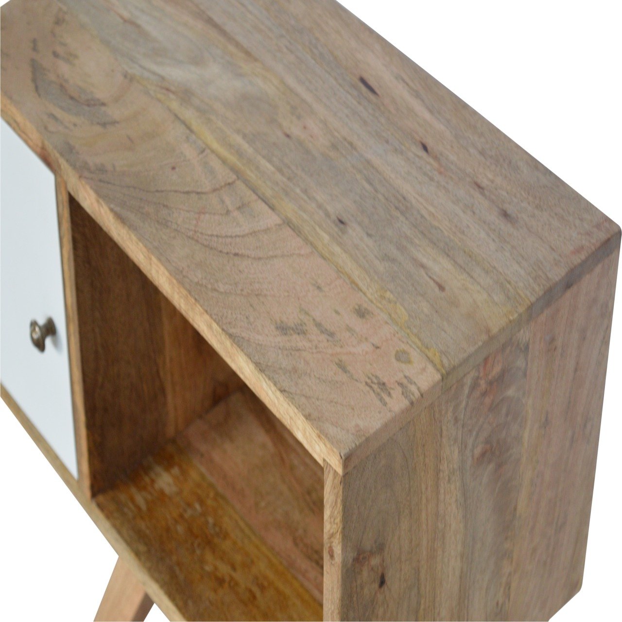 Solid Mango Wood Oak Finished Hand Painted 1 Door Tripod Bedside - Image 5
