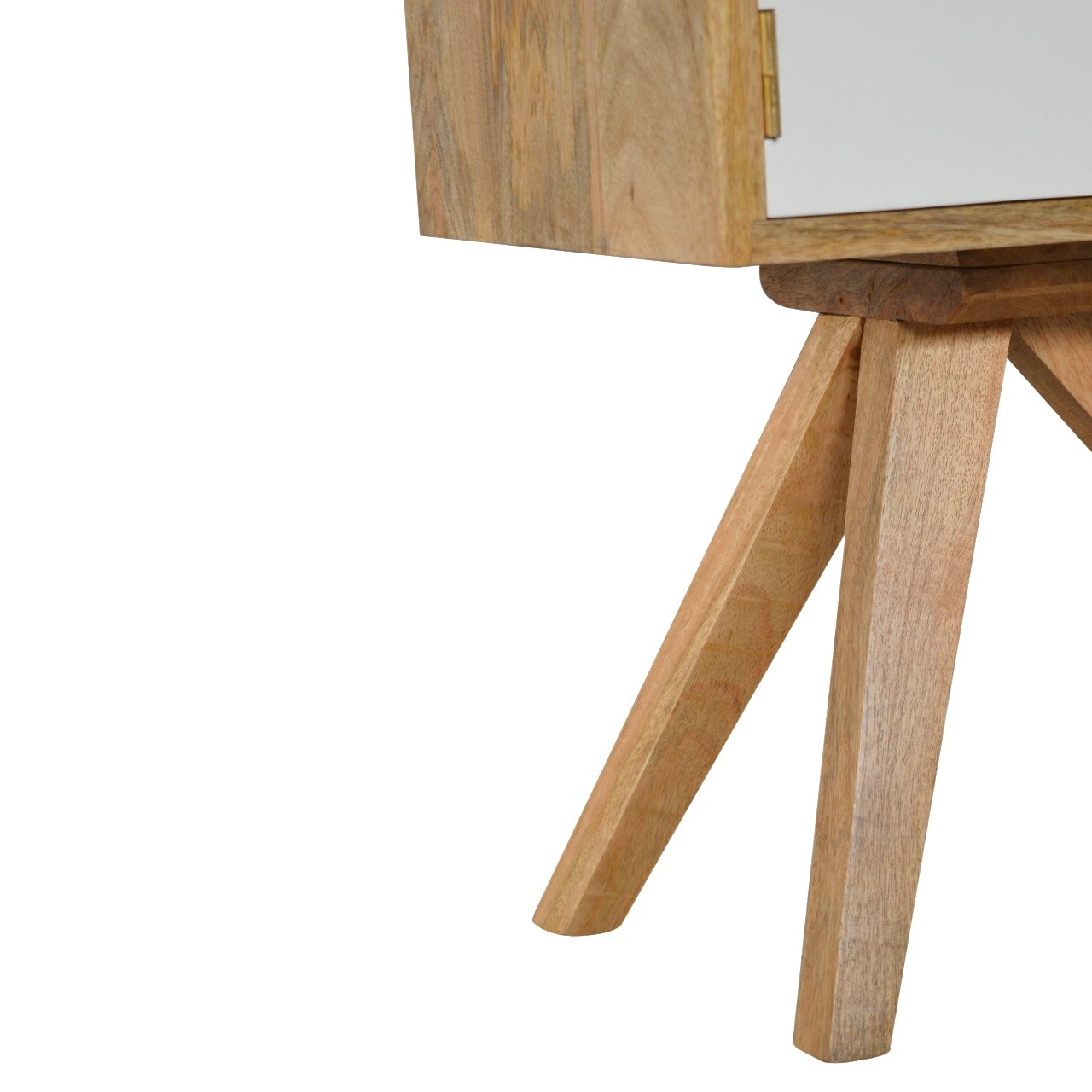 Solid Mango Wood Oak Finished Hand Painted 1 Door Tripod Bedside - Image 6