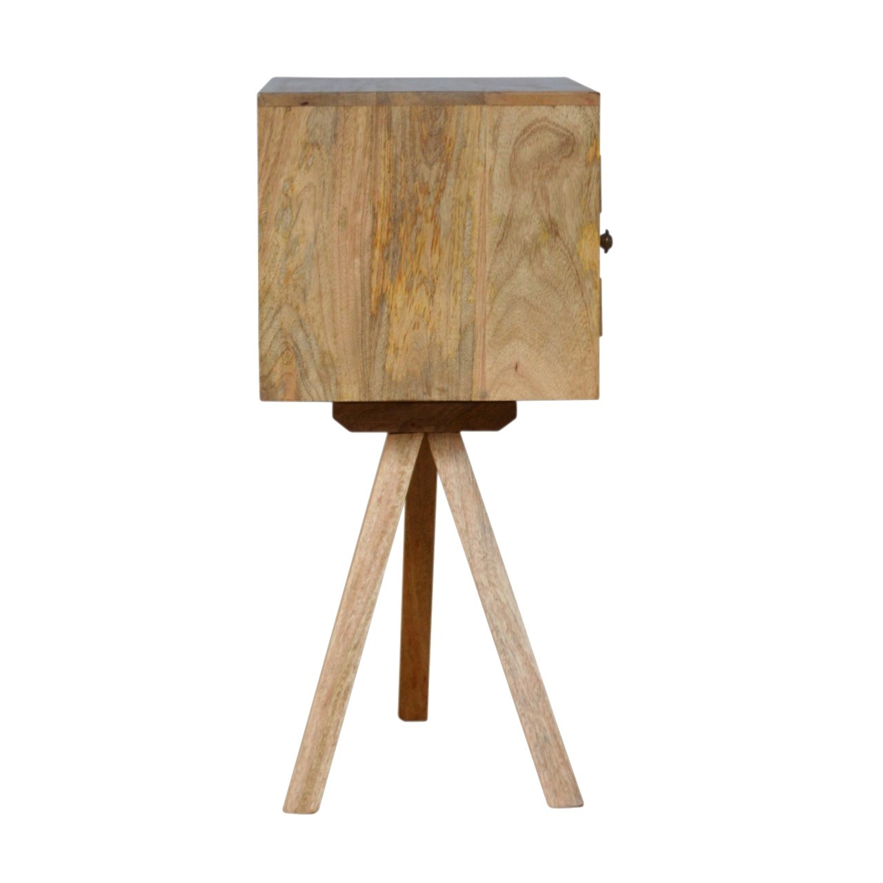 Solid Mango Wood Oak Finished Hand Painted 1 Door Tripod Bedside - Image 7
