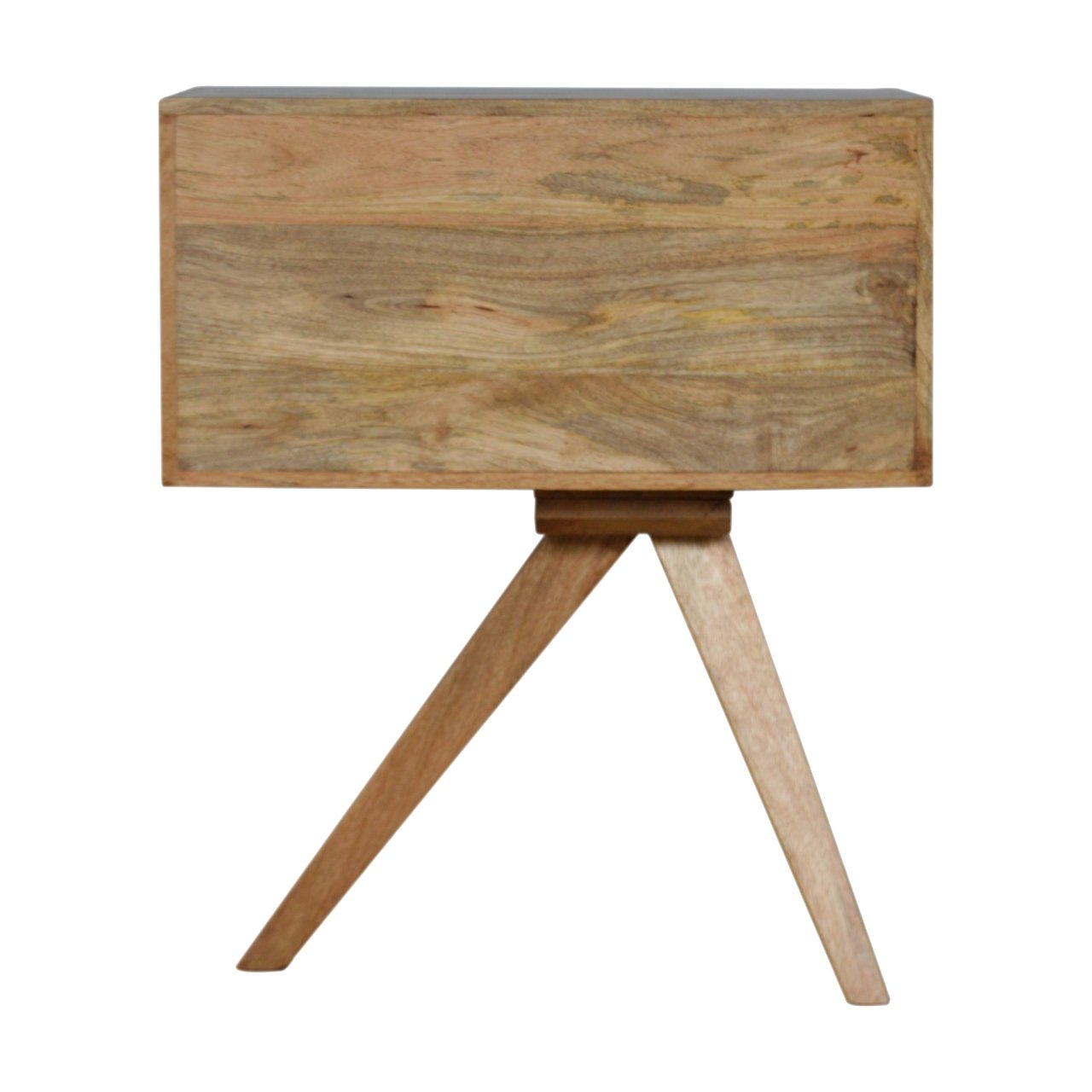 Solid Mango Wood Oak Finished Hand Painted 1 Door Tripod Bedside - Image 8