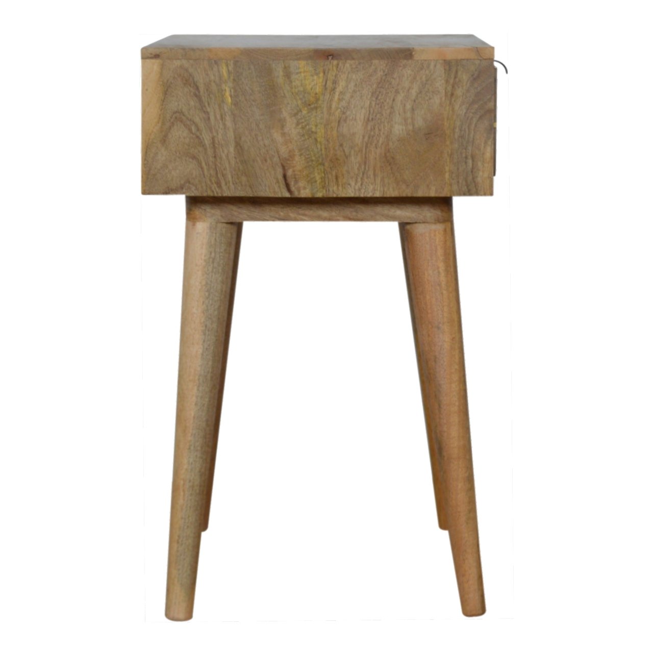Solid Mango Wood Oak Finished 1 Drawer Sleek Cement Brass Inlay Bedside - Image 8
