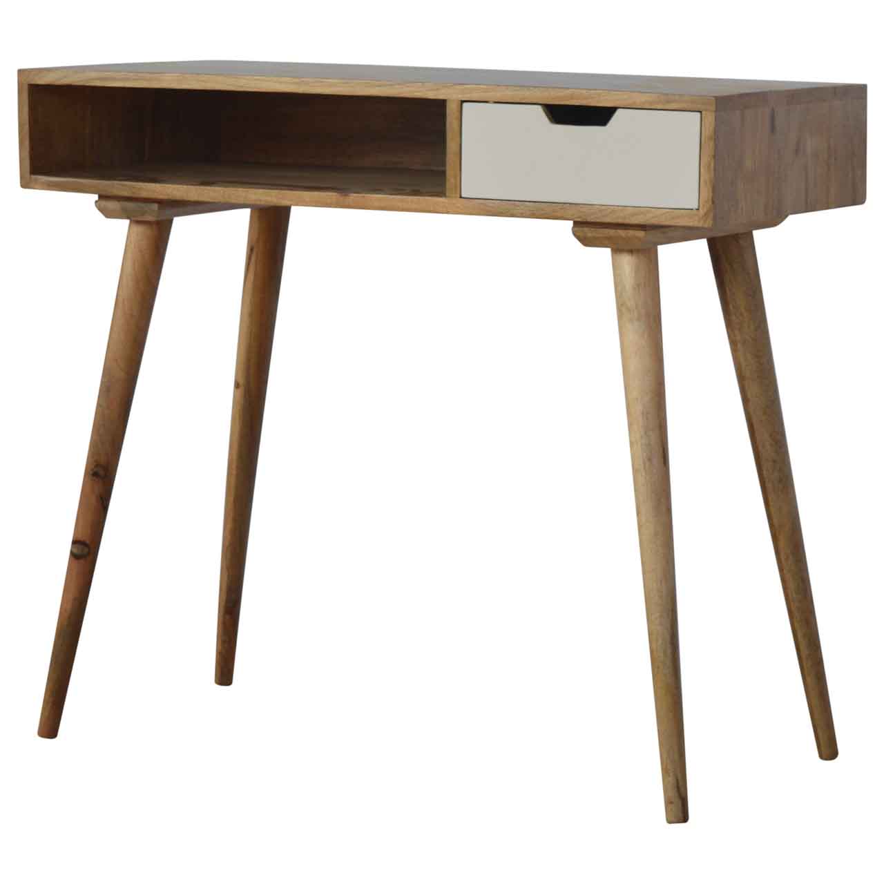 Solid Mango Wood Oak Finished Writing Desk with Hand Painted Drawer - Image 2