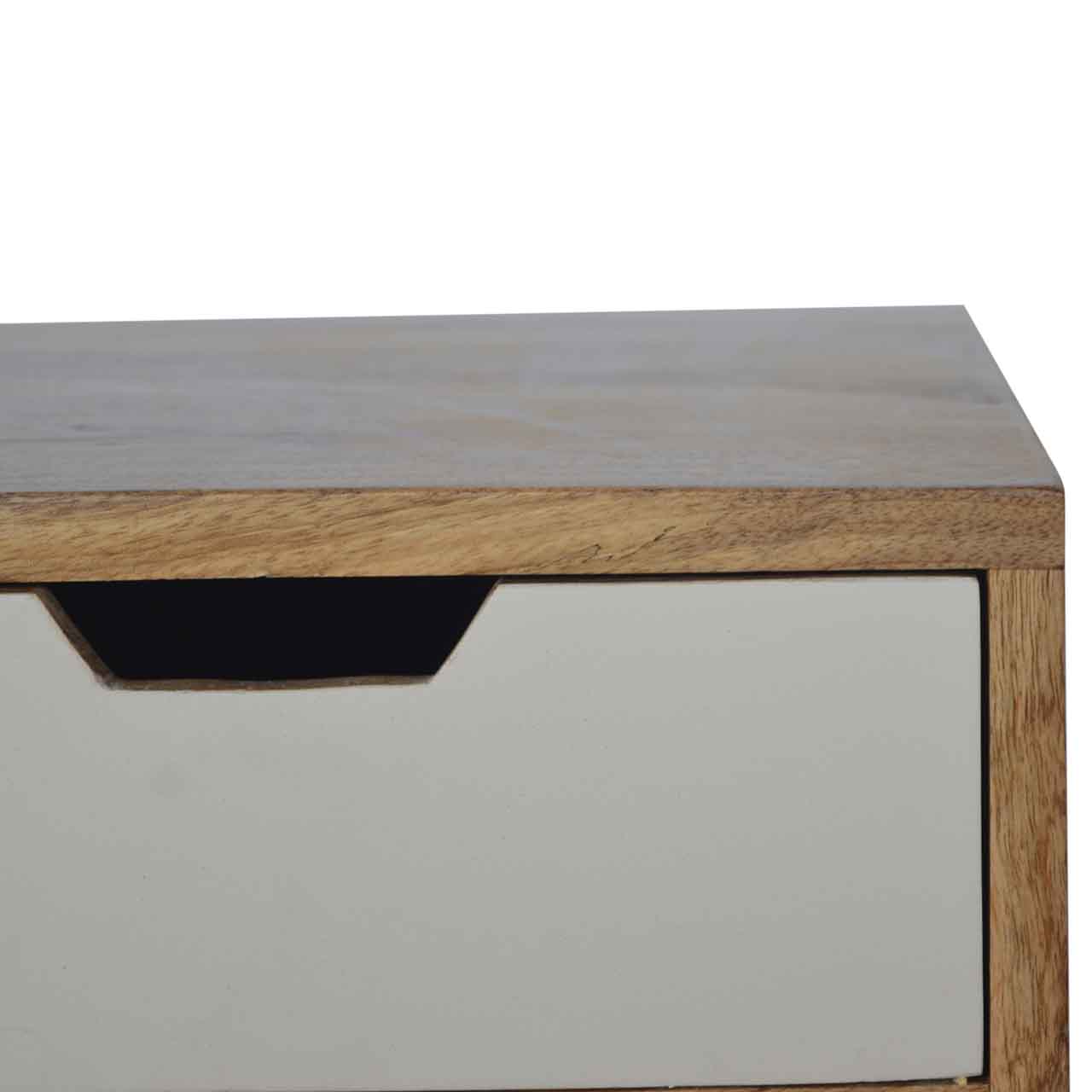 Solid Mango Wood Oak Finished Writing Desk with Hand Painted Drawer - Image 3