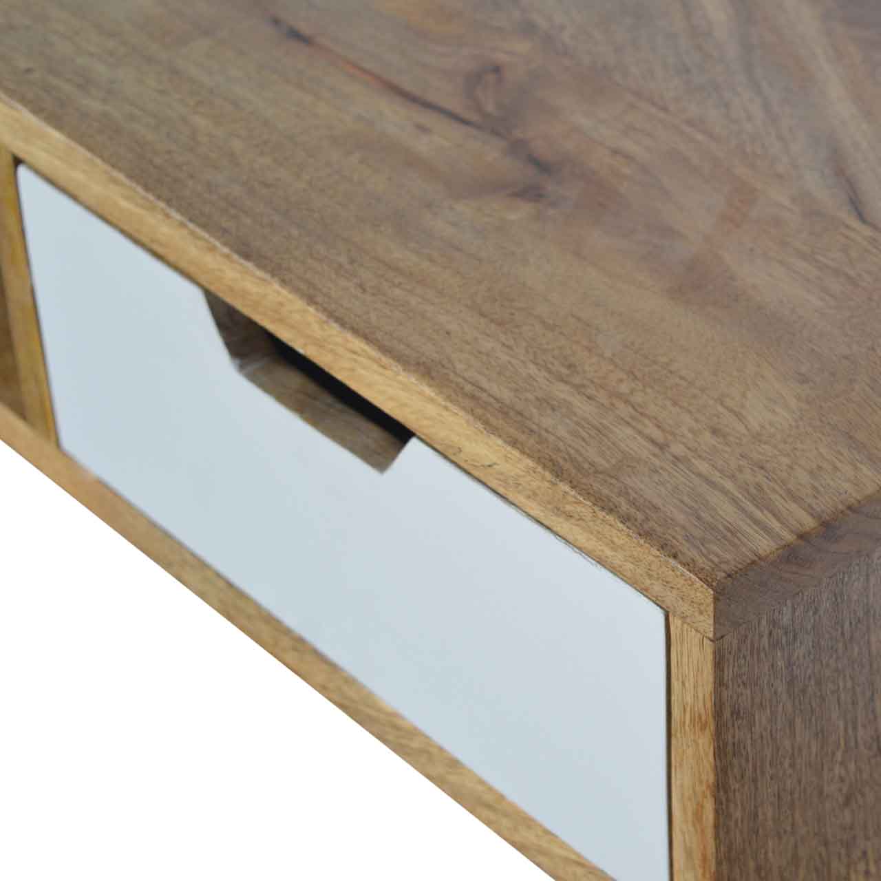 Solid Mango Wood Oak Finished Writing Desk with Hand Painted Drawer - Image 5