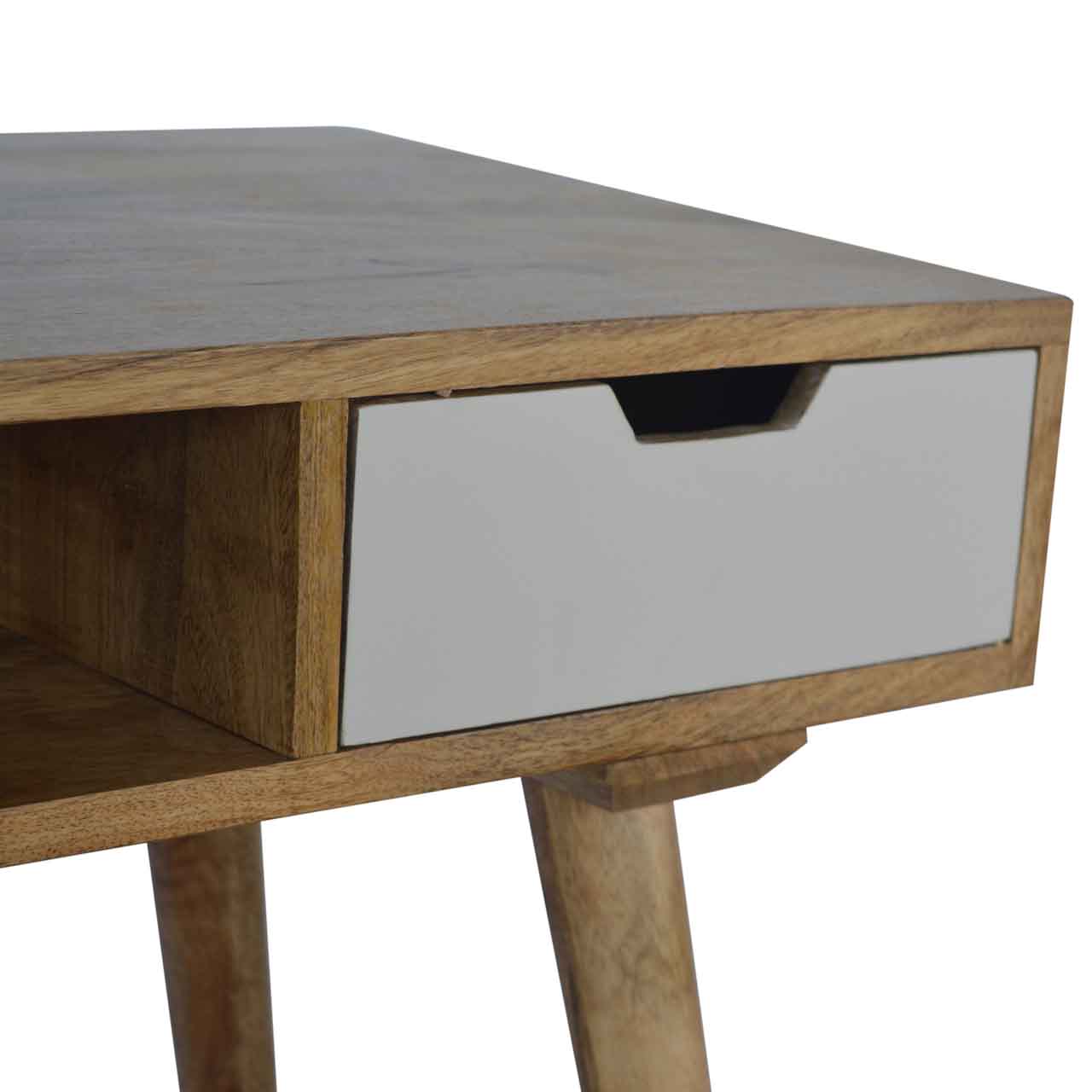Solid Mango Wood Oak Finished Writing Desk with Hand Painted Drawer - Image 4