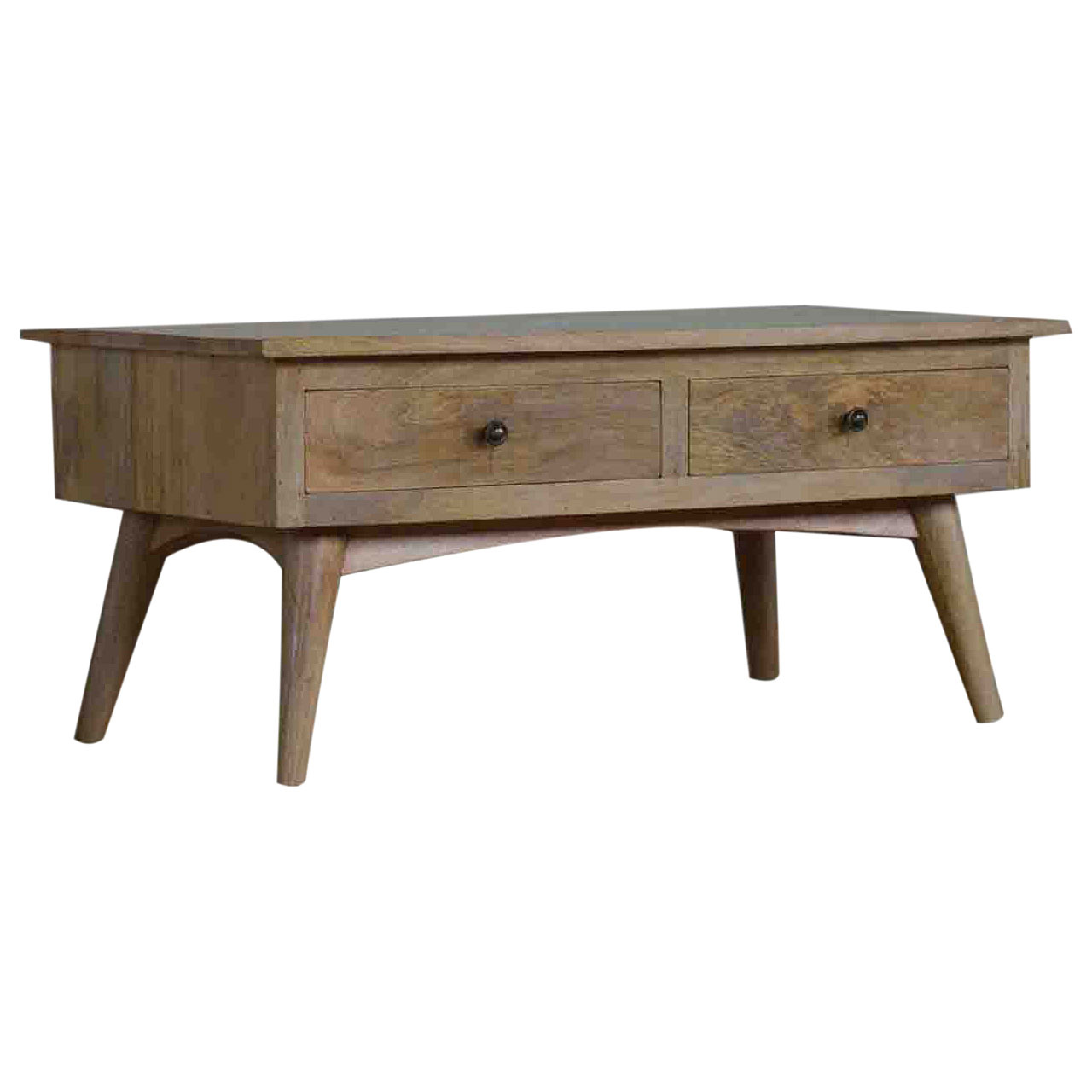 Solid Mango Wood Oak Finished 2 Drawer Coffee Table - Image 3