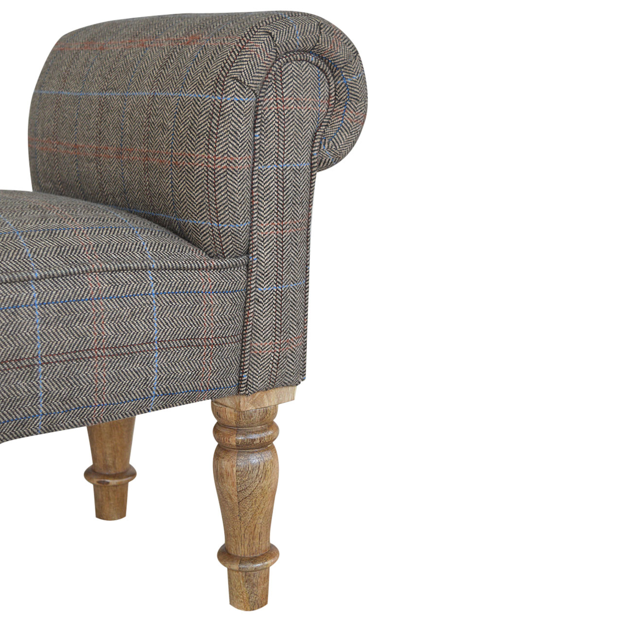 Solid Mango Wood Checked Tweed Upholstered Bench - Image 4
