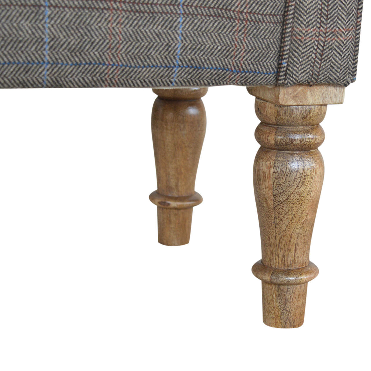 Solid Mango Wood Checked Tweed Upholstered Bench - Image 6