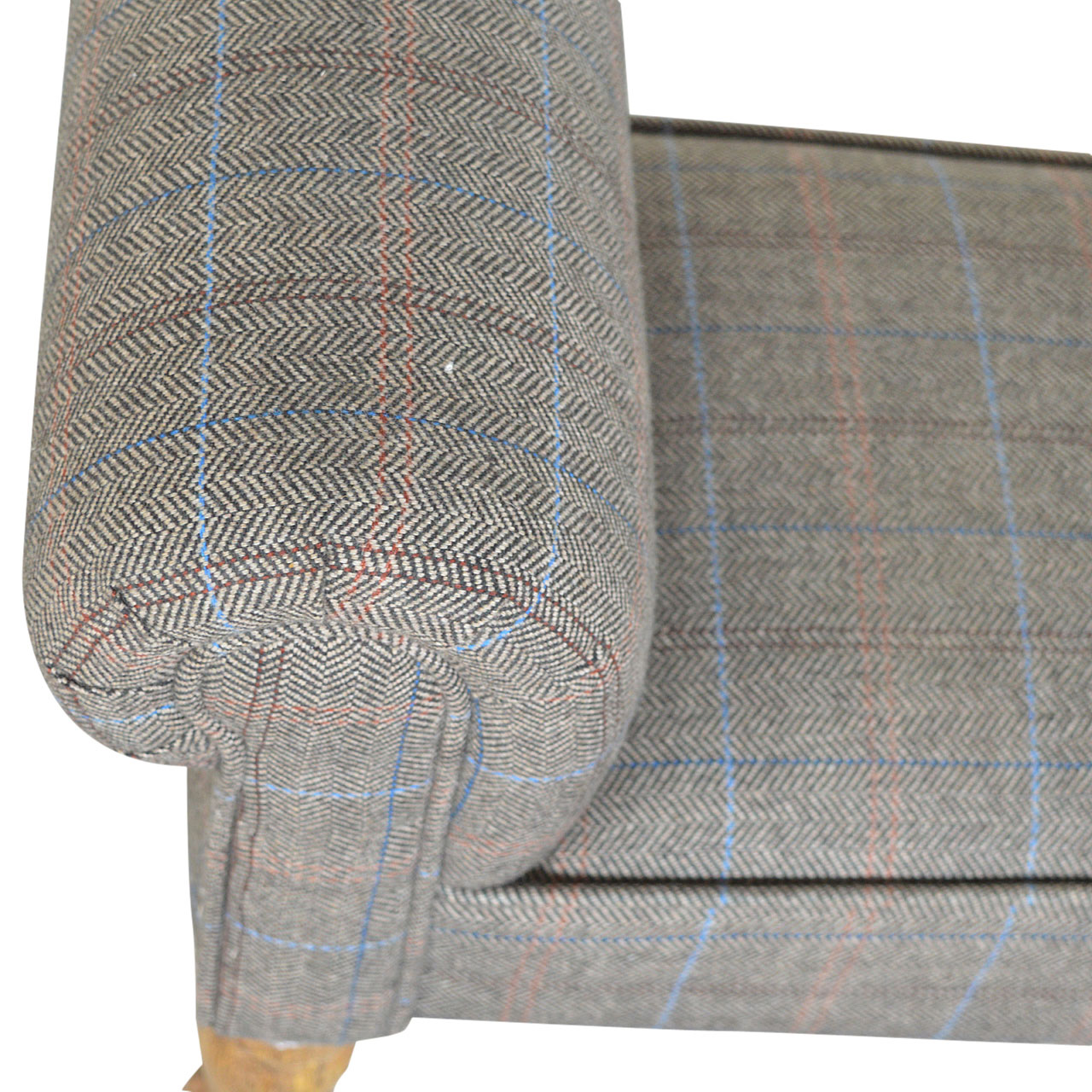Solid Mango Wood Checked Tweed Upholstered Bench - Image 7