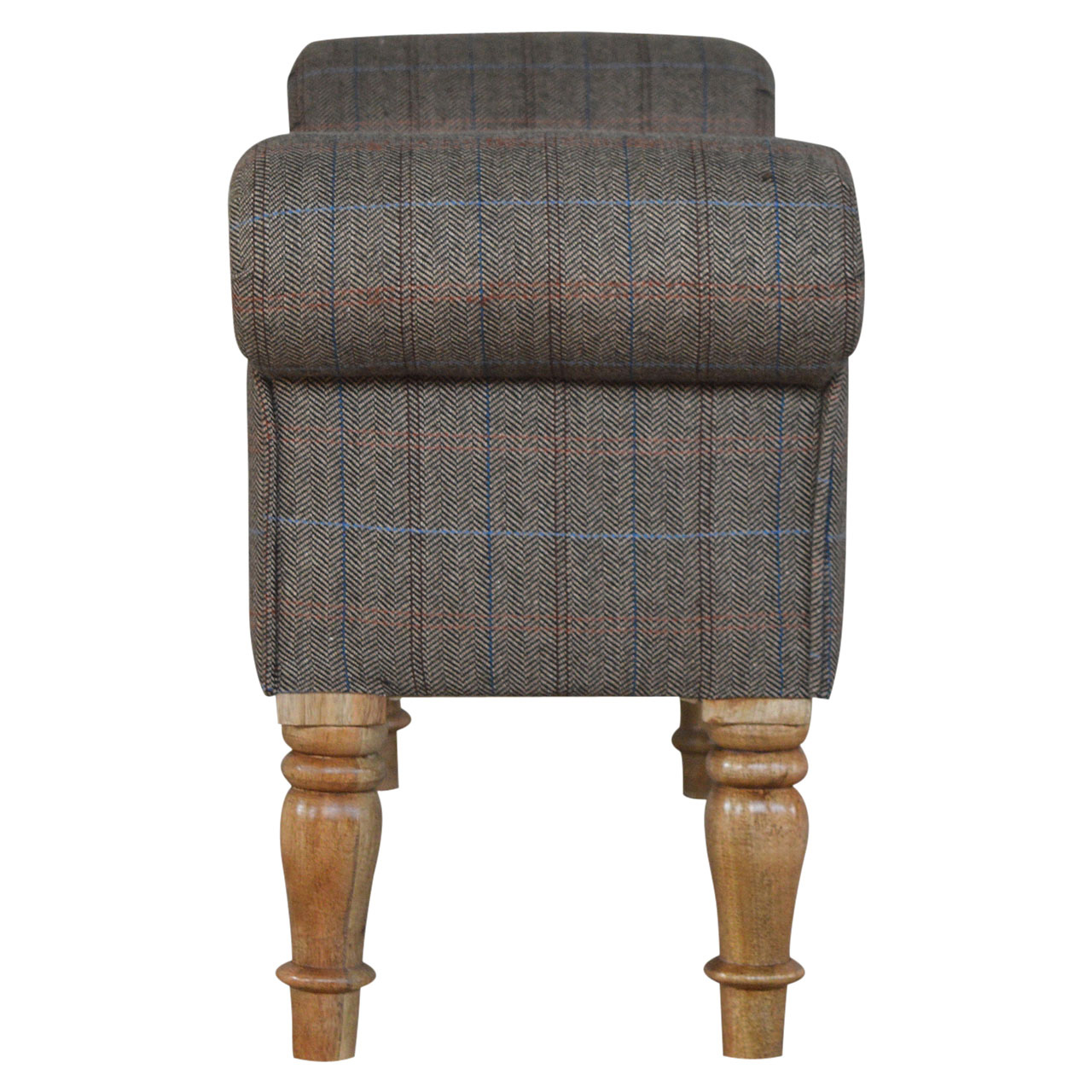 Solid Mango Wood Checked Tweed Upholstered Bench - Image 8
