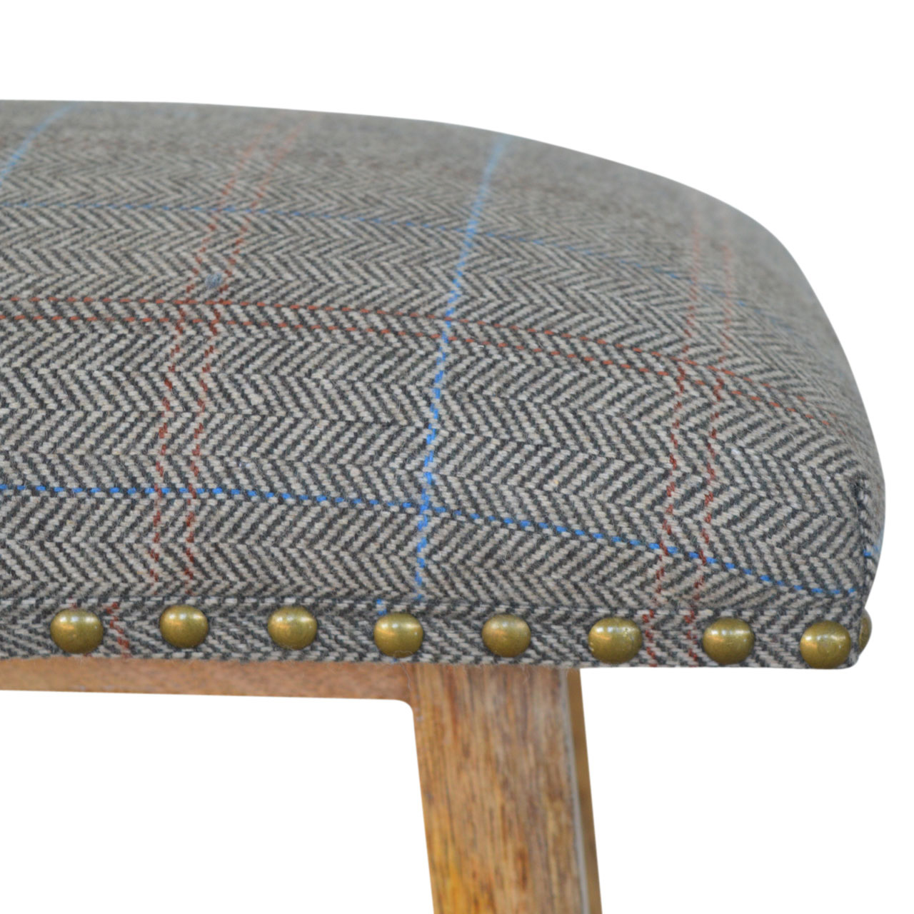 Solid Mango Wood Checked Upholstered Tweed Sturdy Bar Stool - Image 5