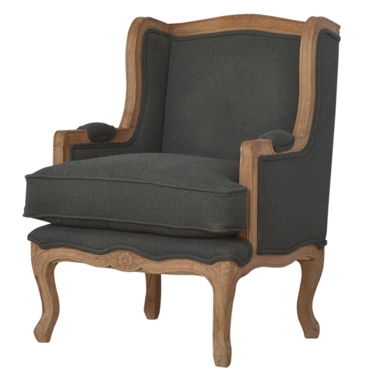 Solid Mango Wood Sun Bleached Finished Grey Upholstered Chair - Image 3