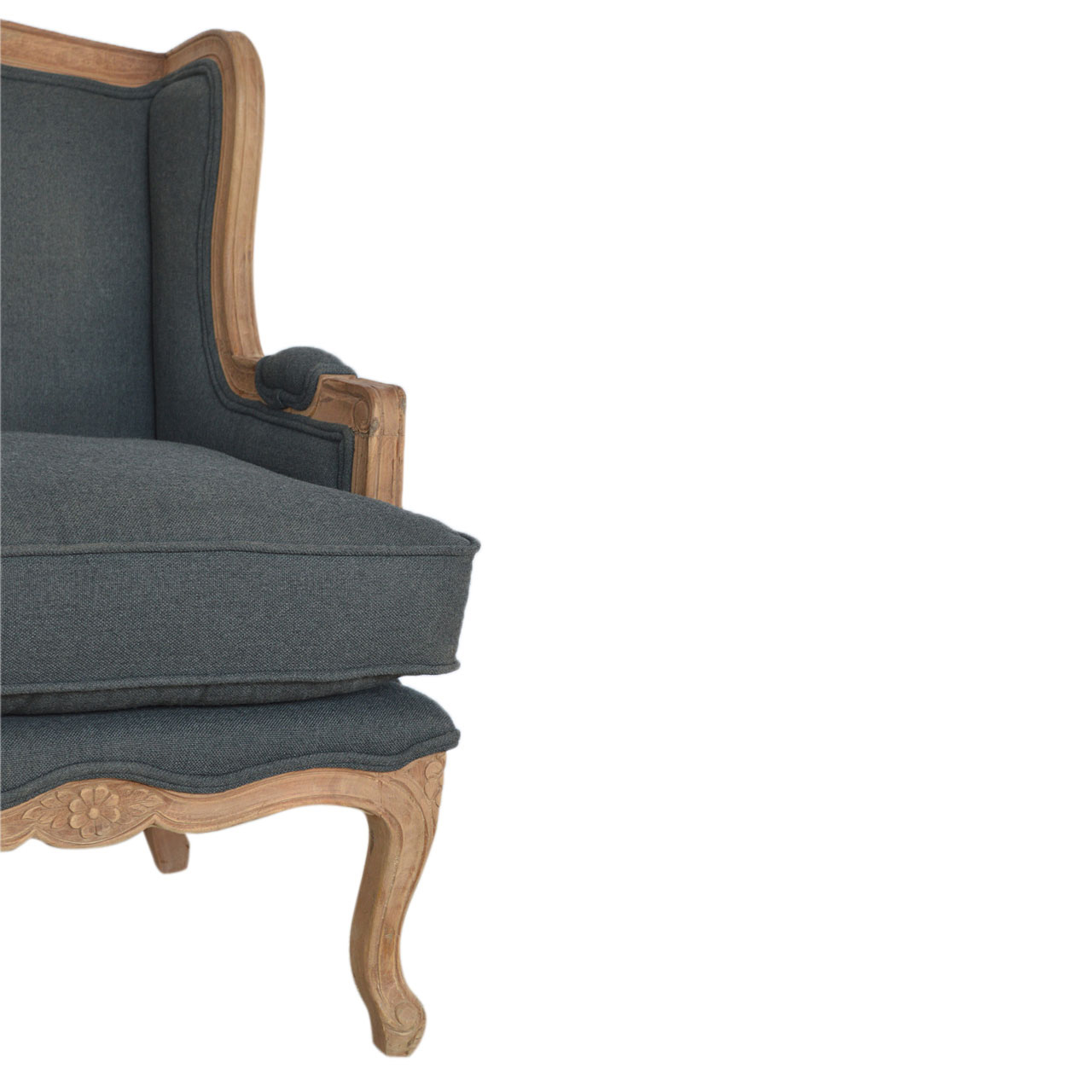 Solid Mango Wood Sun Bleached Finished Grey Upholstered Chair - Image 4