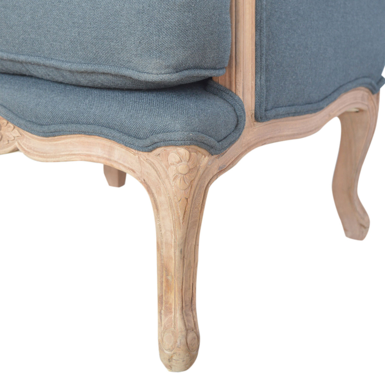 Solid Mango Wood Sun Bleached Finished Grey Upholstered Chair - Image 5