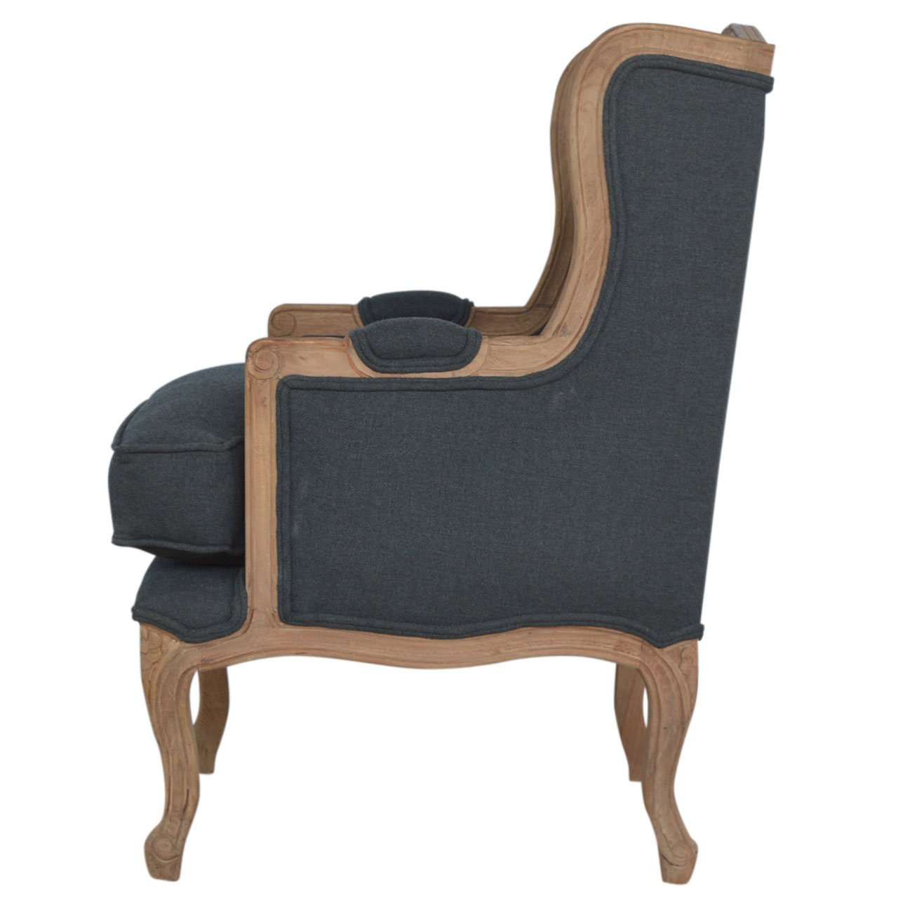 Solid Mango Wood Sun Bleached Finished Grey Upholstered Chair - Image 8