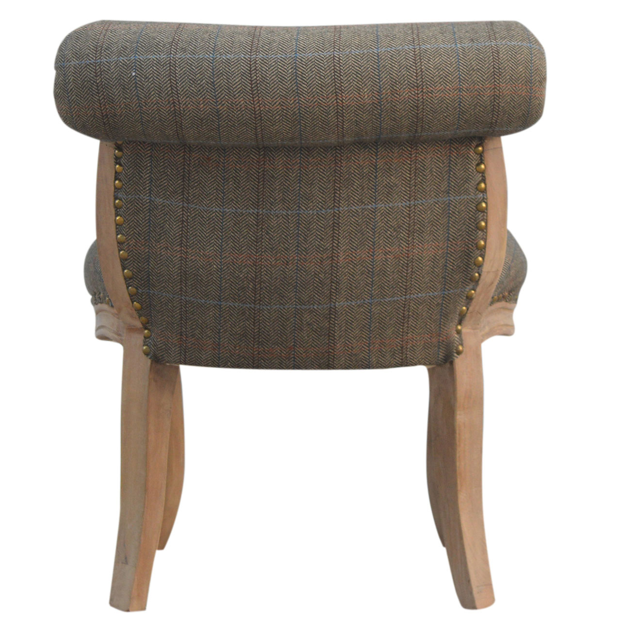 Solid Mango Wood French Style Upholstered Check Tweed Small Chair - Image 6