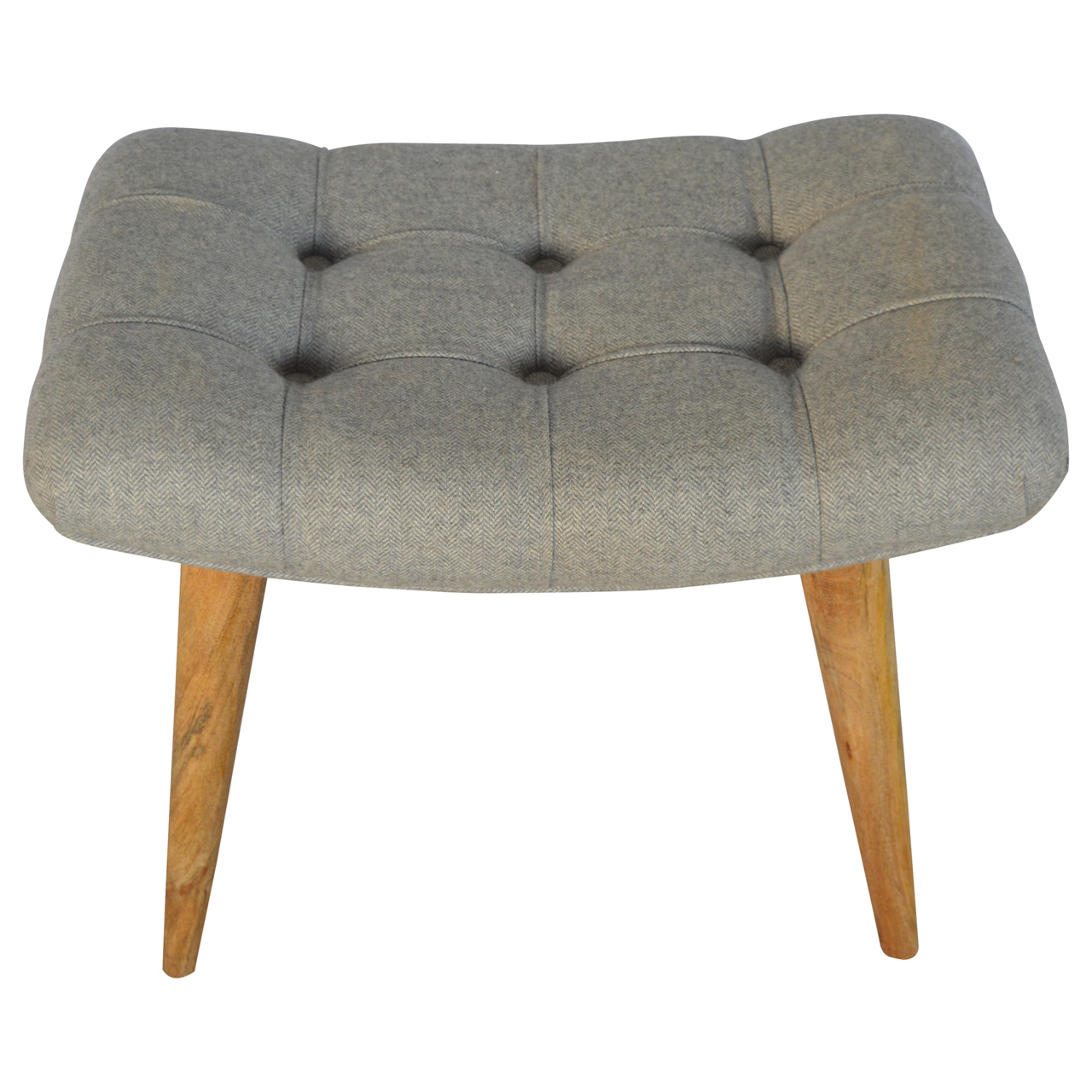 Solid Mango Wood Grey Tweed Upholstered Bean Shaped Footstool - Image 4