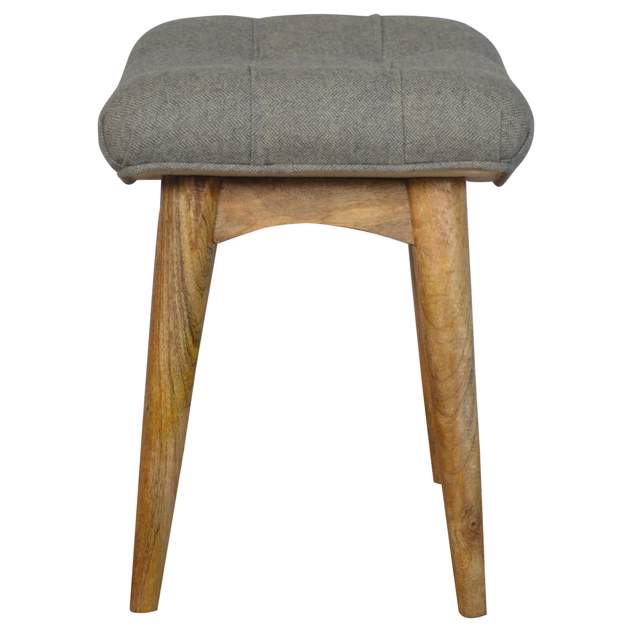 Solid Mango Wood Grey Tweed Upholstered Bean Shaped Footstool - Image 8
