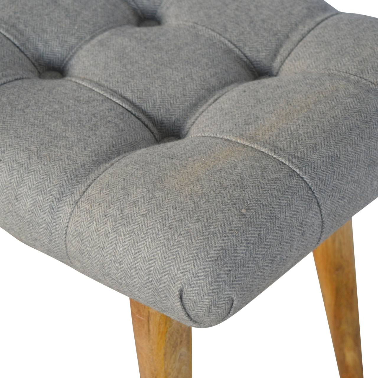 Solid Mango Wood Grey Tweed Upholstered Bean Shaped Footstool - Image 5