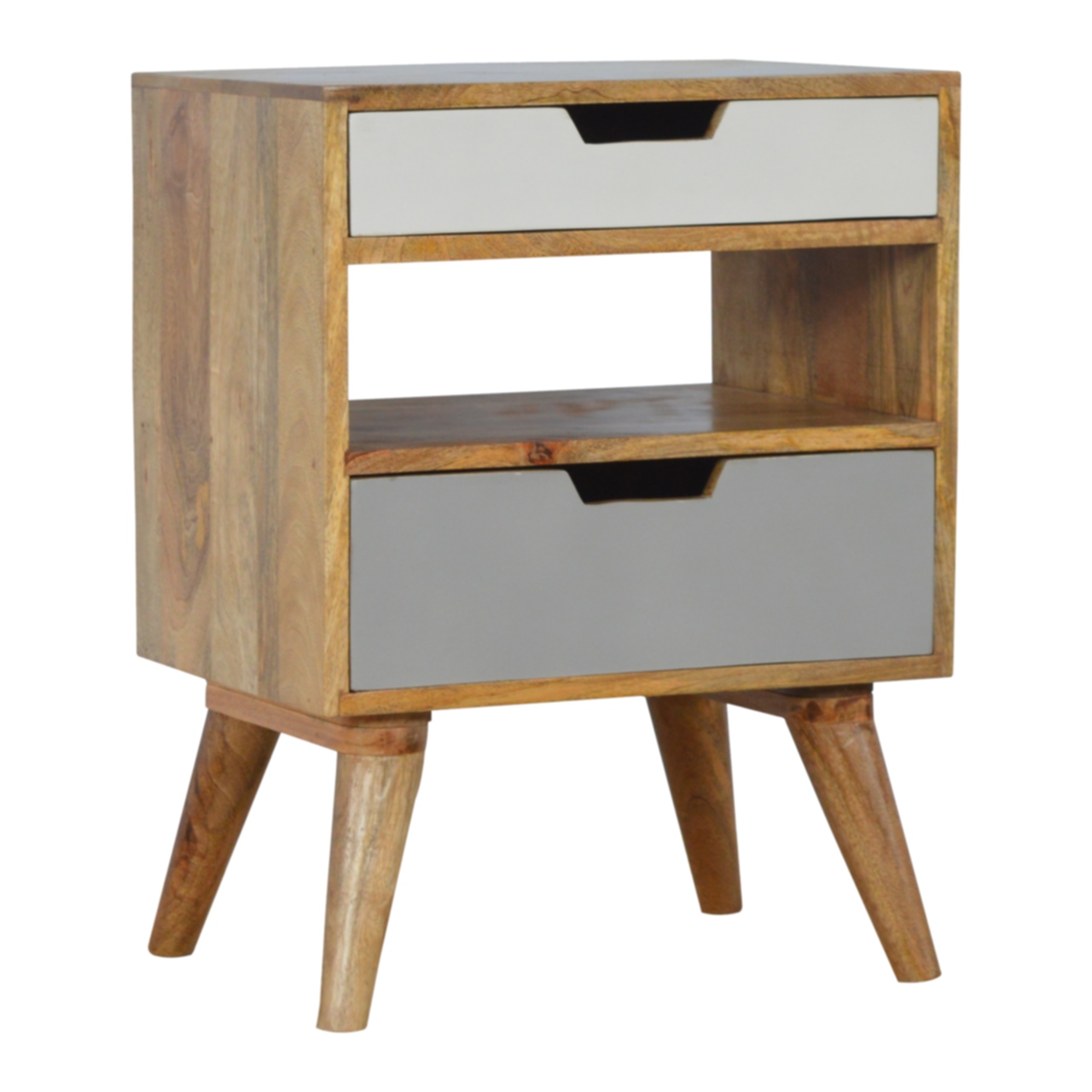 Solid Mango Wood Grey and White Cut-out Bedside - Image 4