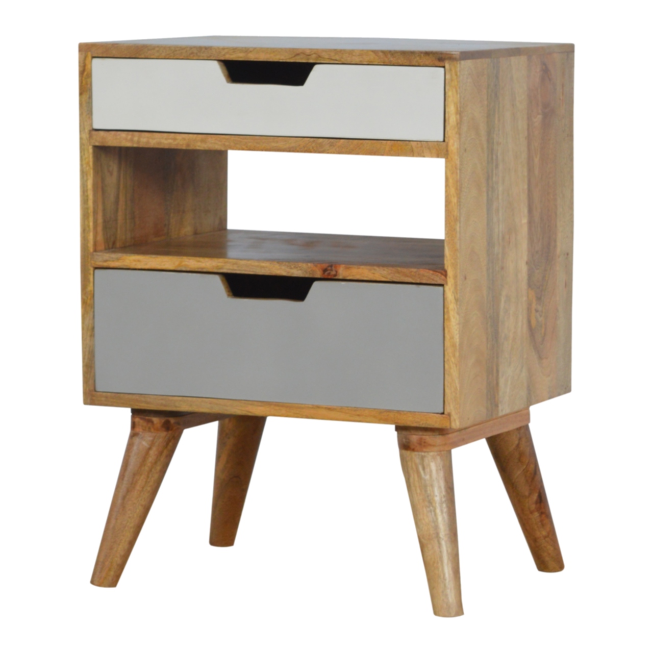 Solid Mango Wood Grey and White Cut-out Bedside - Image 6