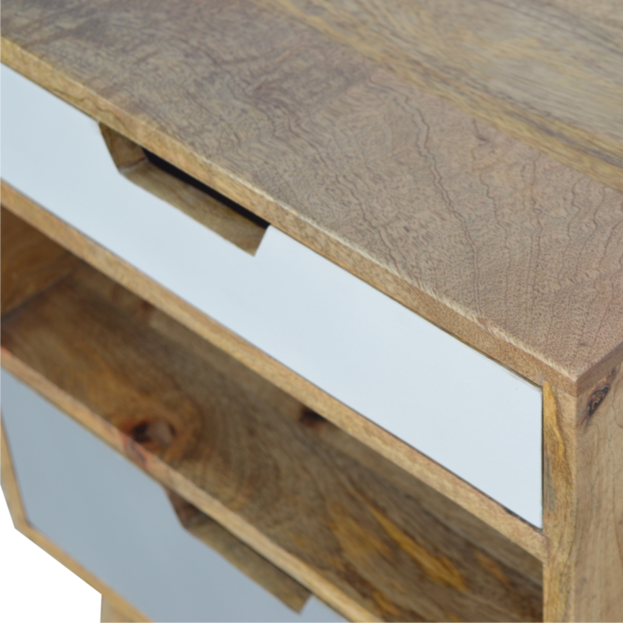 Solid Mango Wood Grey and White Cut-out Bedside - Image 5