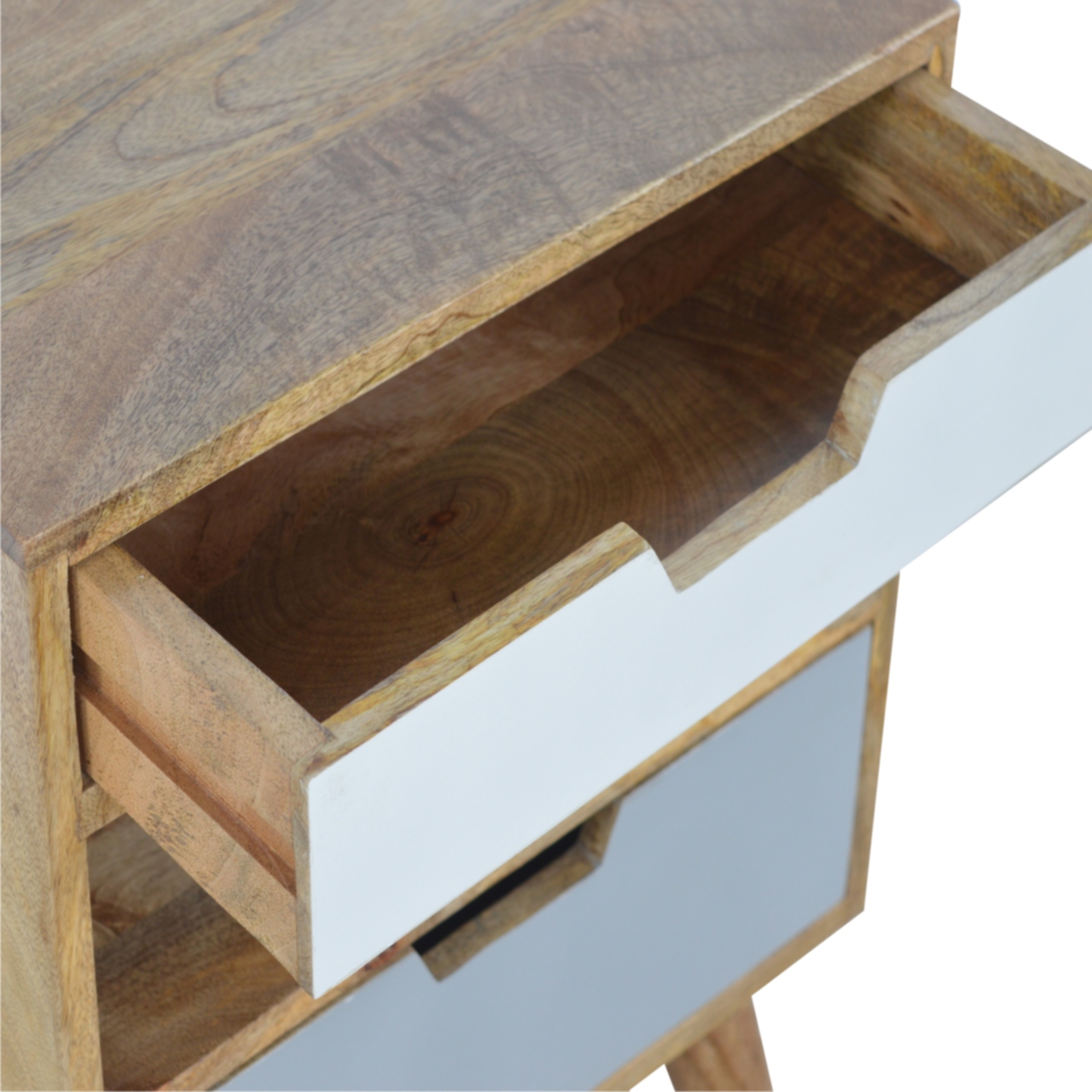 Solid Mango Wood Grey and White Cut-out Bedside - Image 3