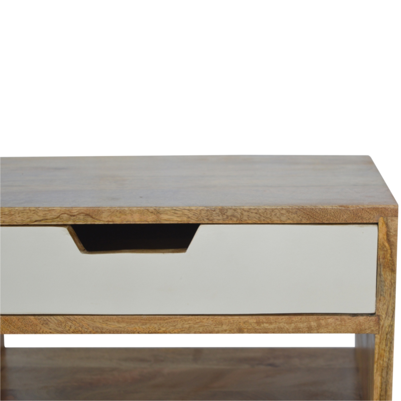 Solid Mango Wood Grey and White Cut-out Bedside - Image 2