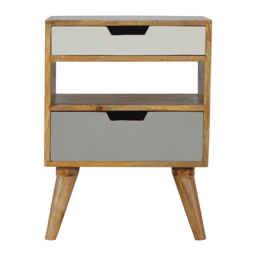 Solid Mango Wood Grey and White Cut-out Bedside