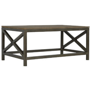 Solid Mango Wood Sandblasted Oatmeal Top Pewter Finished Industrial Metal Legs Coffee Table