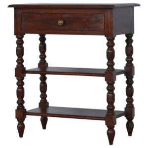 Solid Mango Wood Cherry Finished 1 Drawer 1 Shelf Turned Legs Table