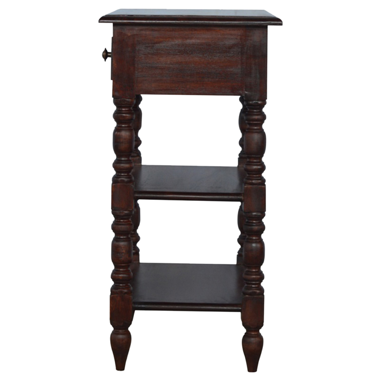 Solid Mango Wood Cherry Finished 1 Drawer 1 Shelf Turned Legs Table - Image 6
