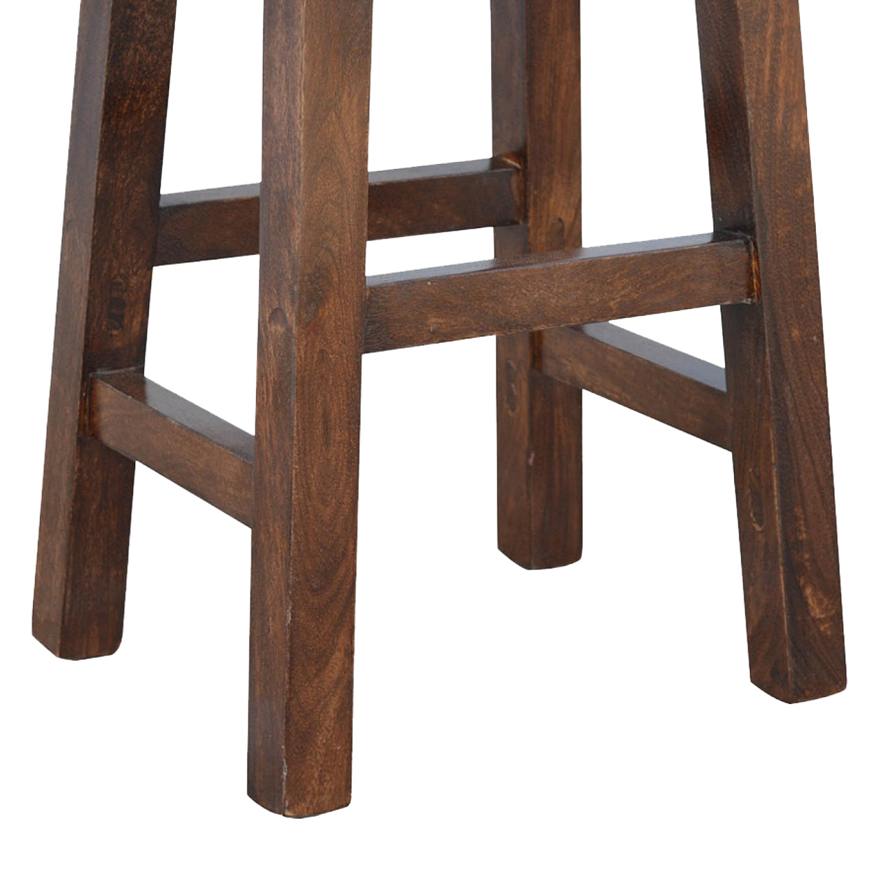 Solid Mango Wood Oak Finished Brass & Leather Upholstered Bar Stool - Image 7