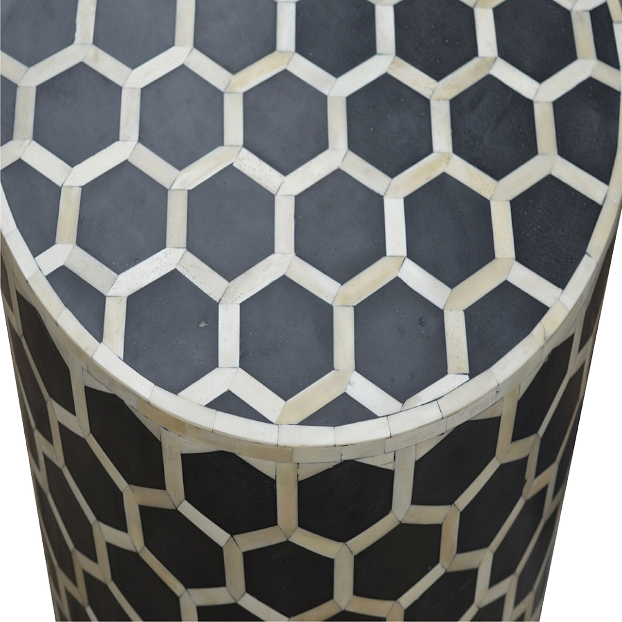 Solid Mango Wood Carbon Black & Bone Inlay Cylindrical Stool - Image 4