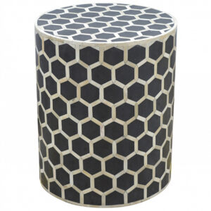 Solid Mango Wood Carbon Black & Bone Inlay Cylindrical Stool