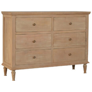 Solid Mango Wood Sun Bleached Finished 6 Drawer Chest of Drawers