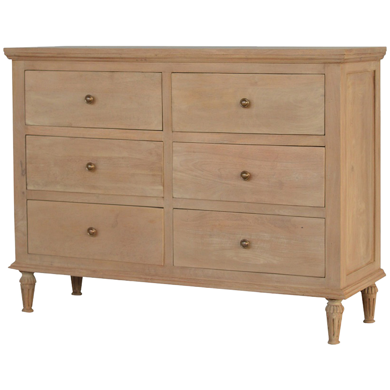 Solid Mango Wood Sun Bleached Finished 6 Drawer Chest of Drawers - Image 2