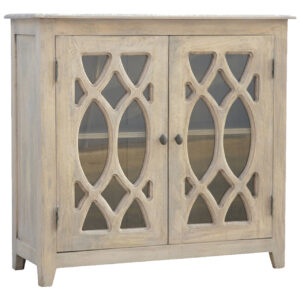 Solid Mango Wood Acid Stone Wash 2 Glass Door Sideboard