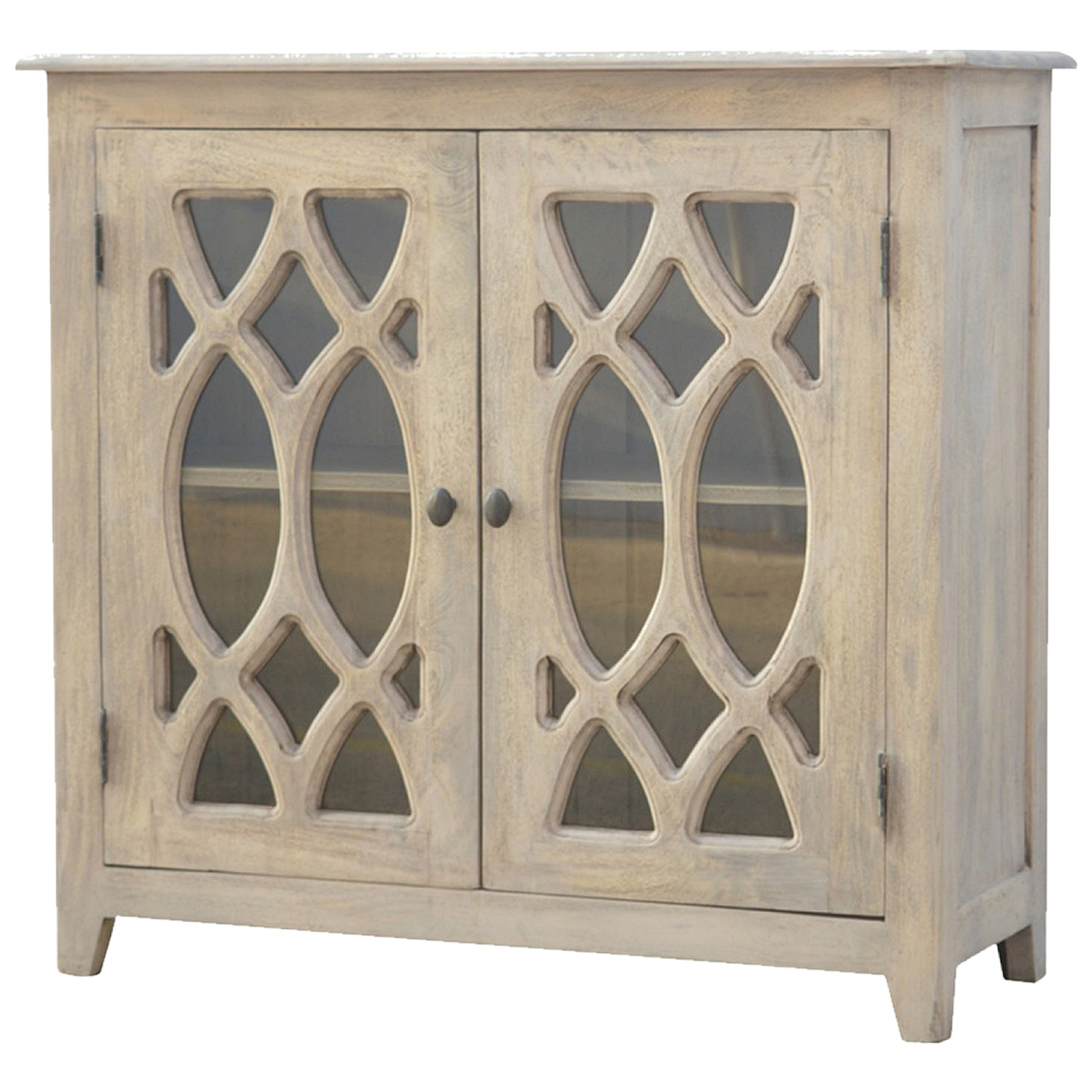 Solid Mango Wood Acid Stone Wash 2 Glass Door Sideboard - Image 2