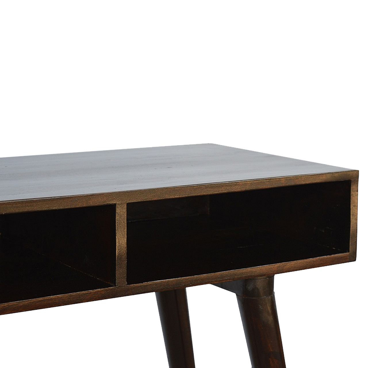 Solid Mango Wood California Walnut Finished 2 Slots Open Writing Desk - Image 4
