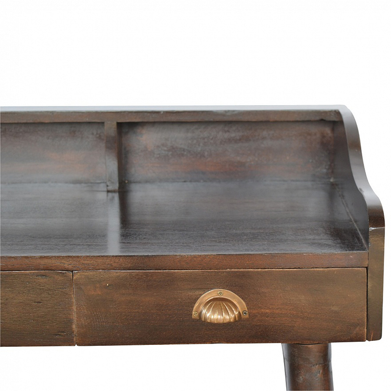 Solid Mango Wood Walnut Gallery Shell Writing Desk - Image 4