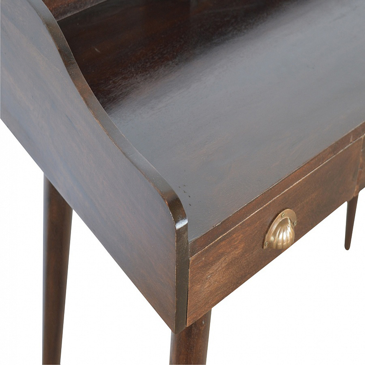 Solid Mango Wood Walnut Gallery Shell Writing Desk - Image 6
