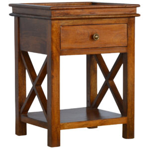 Solid Mango Wood Chestnut Finished 1 Drawer Crossed Sides End Table