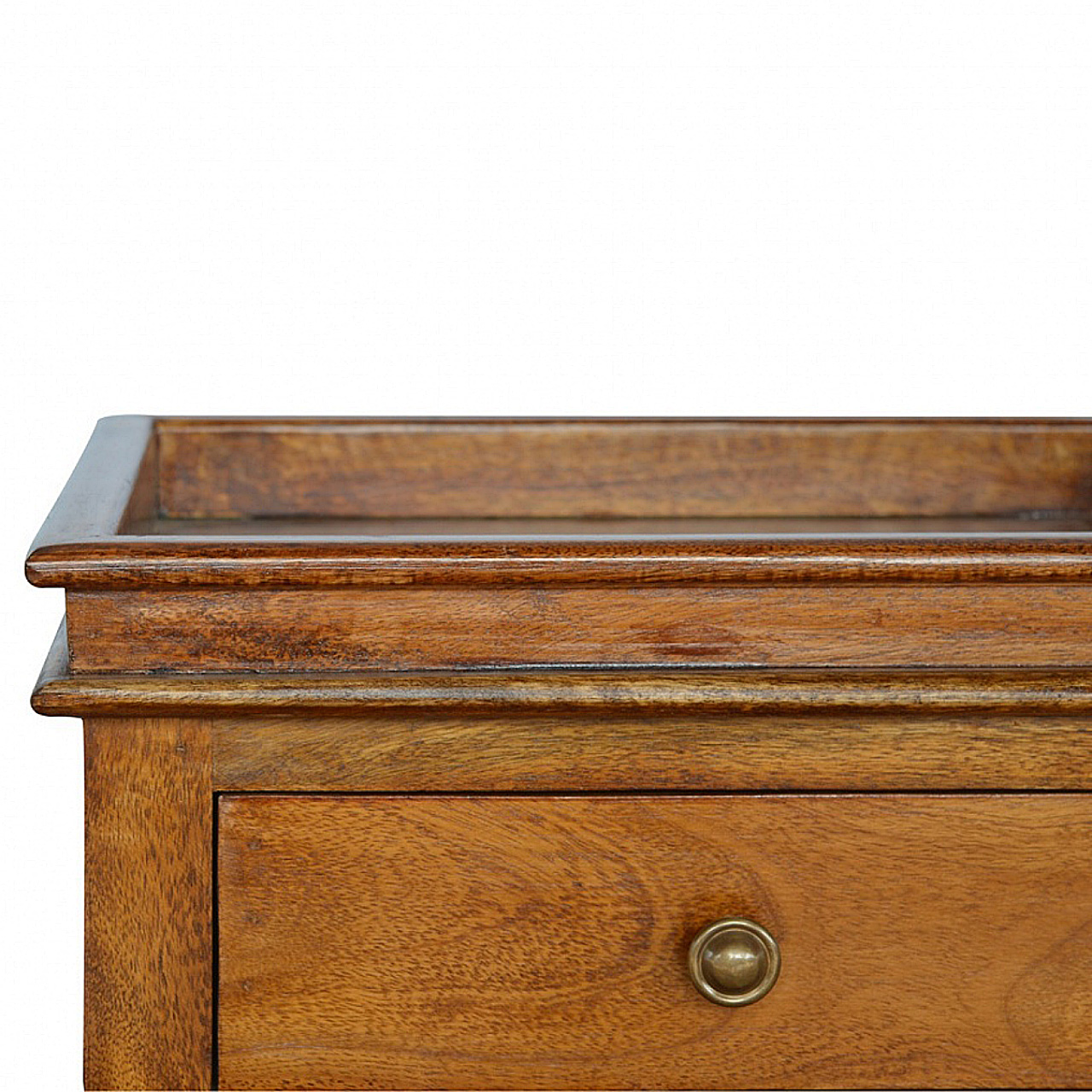 Solid Mango Wood Chestnut Finished 1 Drawer Crossed Sides End Table - Image 3