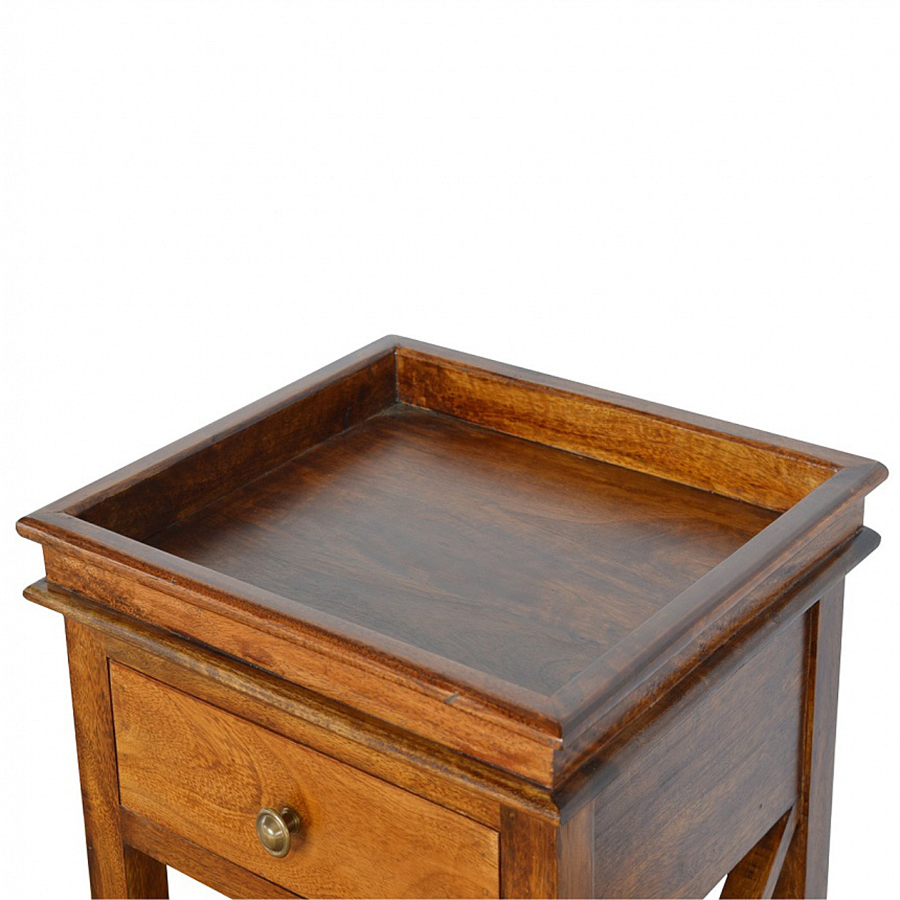 Solid Mango Wood Chestnut Finished 1 Drawer Crossed Sides End Table - Image 4