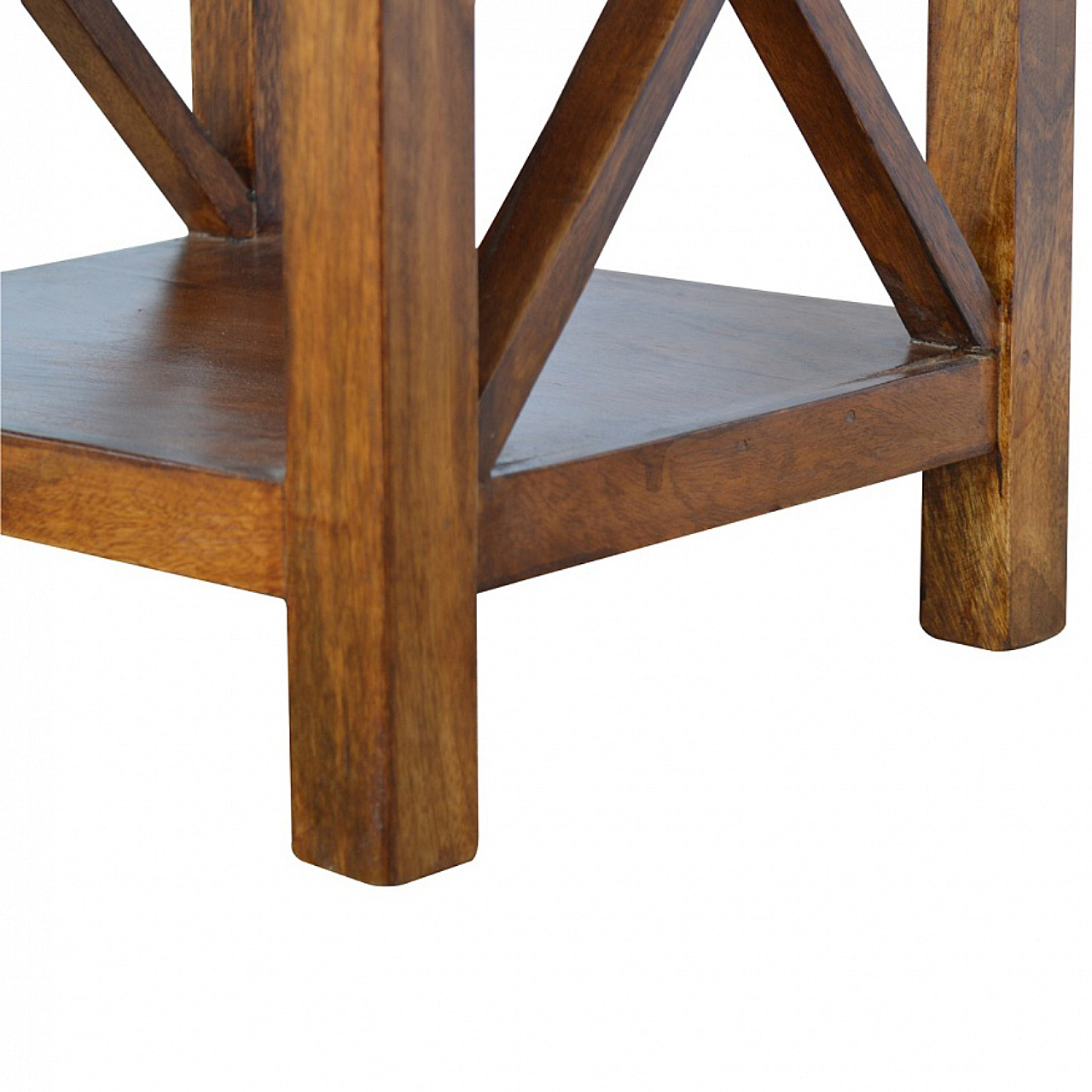 Solid Mango Wood Chestnut Finished 1 Drawer Crossed Sides End Table - Image 5