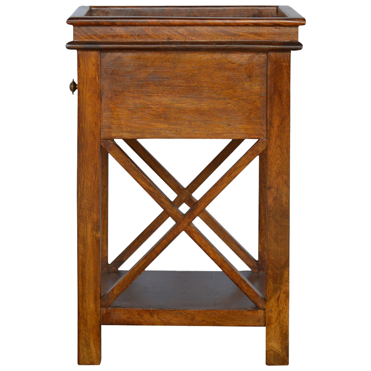 Solid Mango Wood Chestnut Finished 1 Drawer Crossed Sides End Table - Image 7