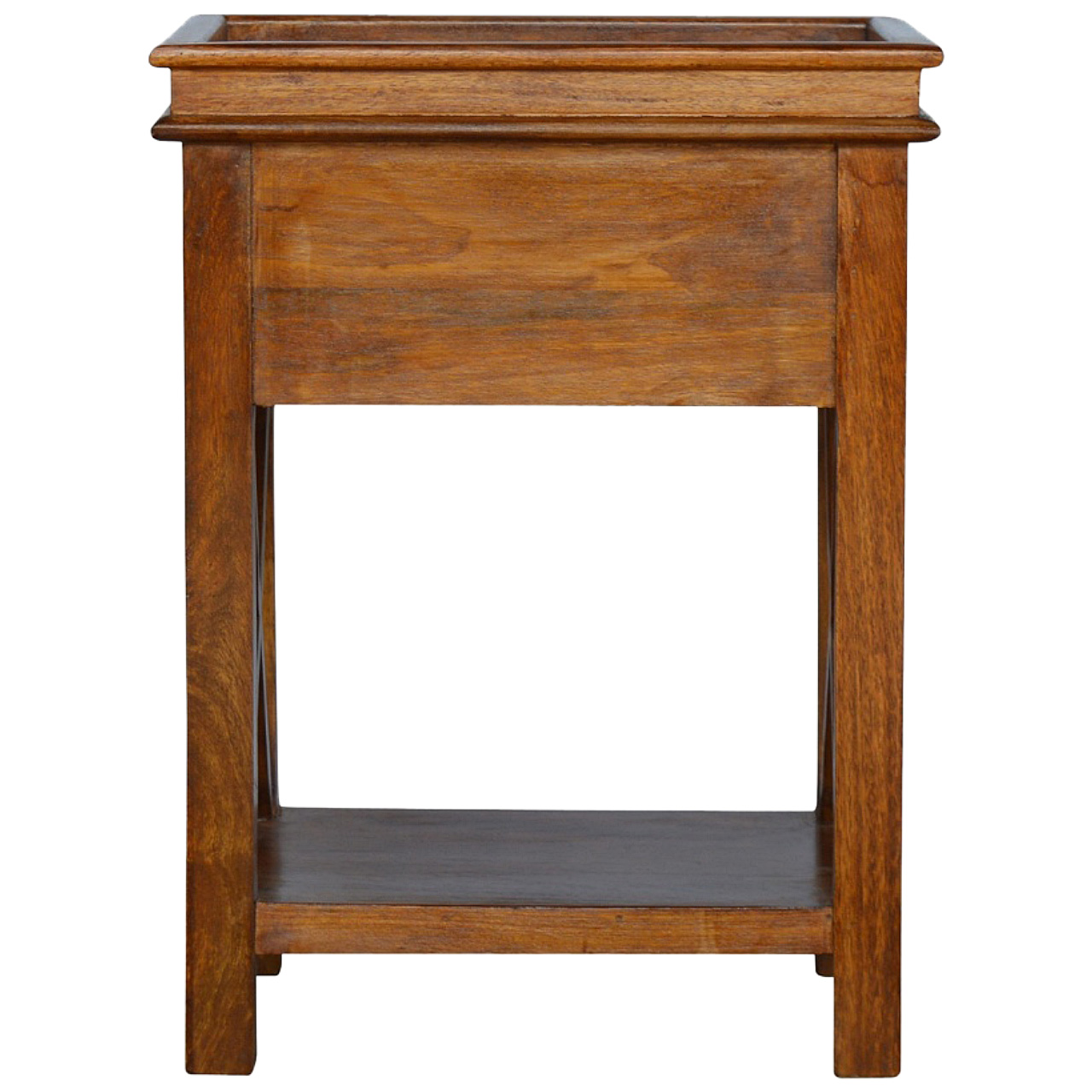 Solid Mango Wood Chestnut Finished 1 Drawer Crossed Sides End Table - Image 8
