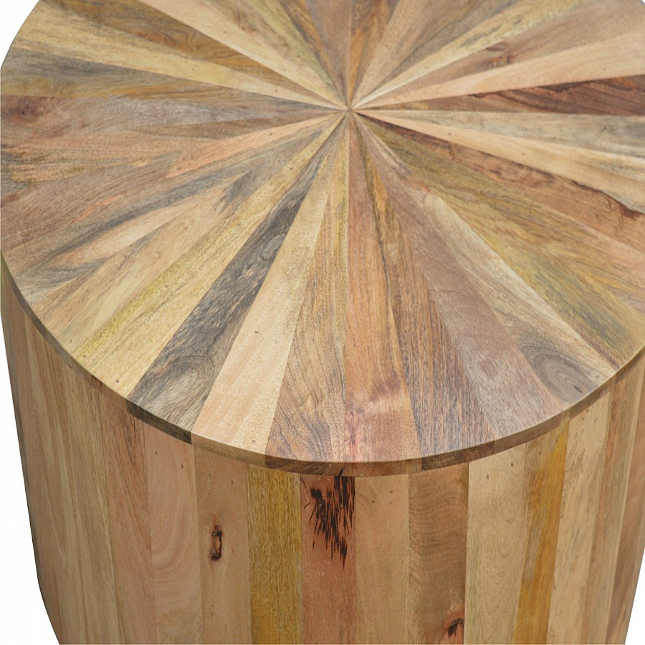 Solid Mango Wood Oak Finished Round Wooden Coffee Table - Image 2